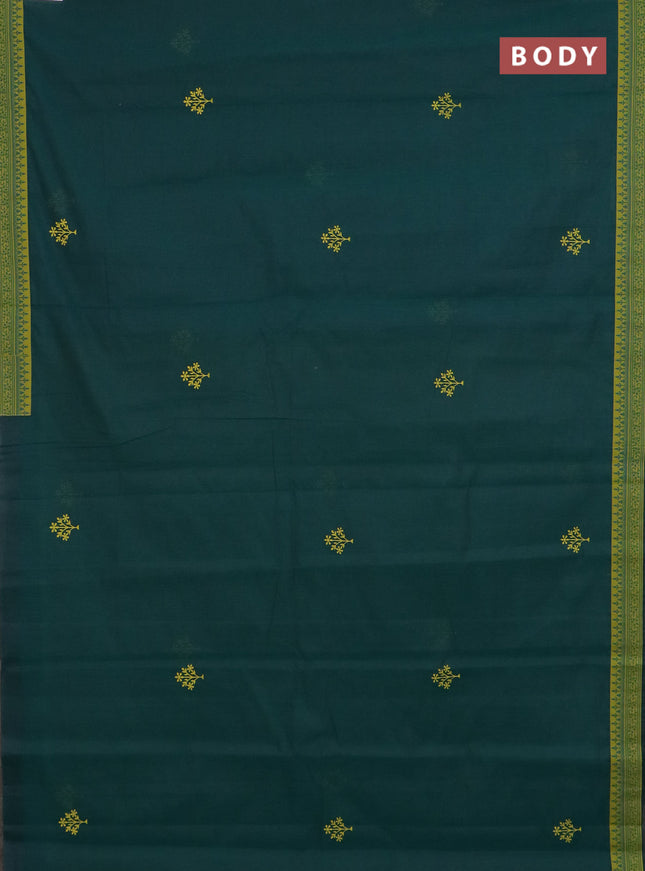 Chirala cotton saree dark green and lime green with butta prints and printed border