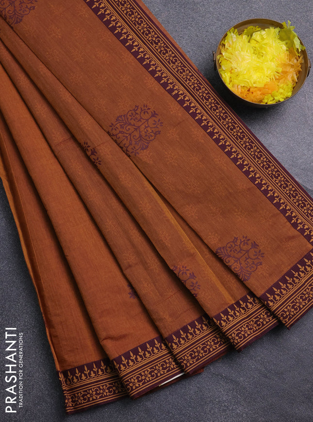 Chirala cotton saree dark mustard and wine shade with butta prints and printed border