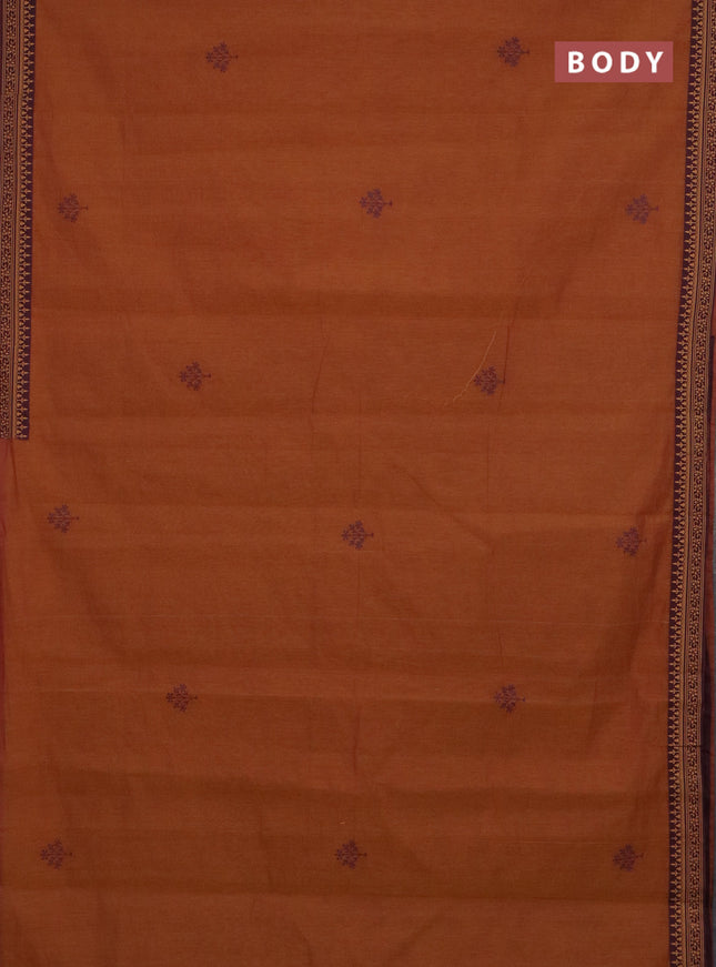 Chirala cotton saree dark mustard and wine shade with butta prints and printed border