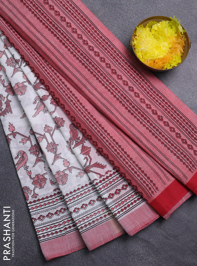 Chirala cotton saree off white and red with allover patola prints and printed border