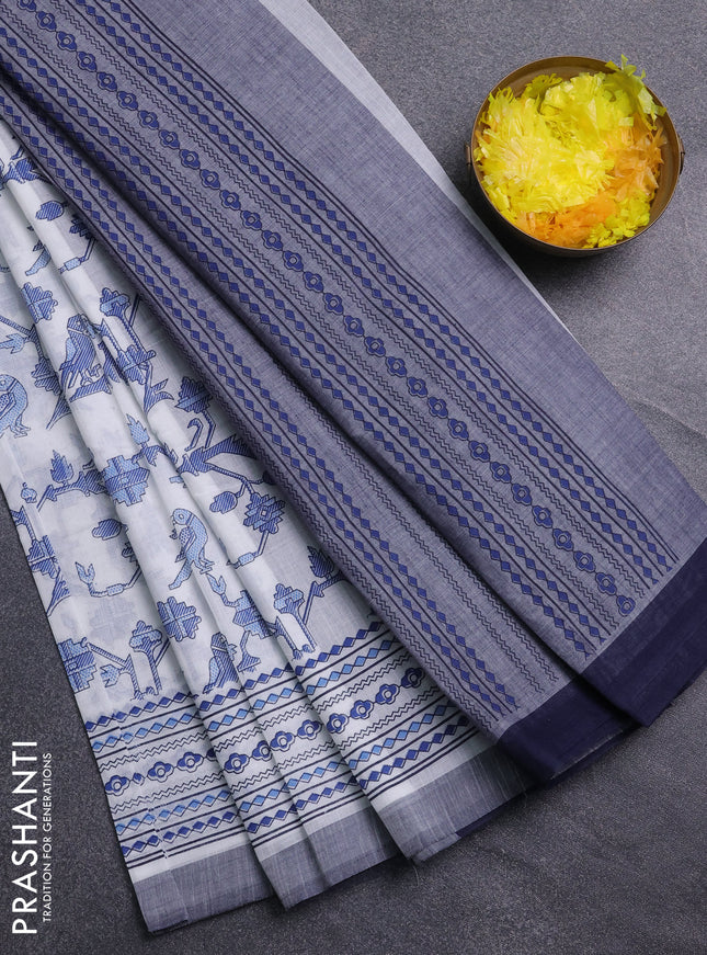 Chirala cotton saree off white and blue with allover patola prints and printed border