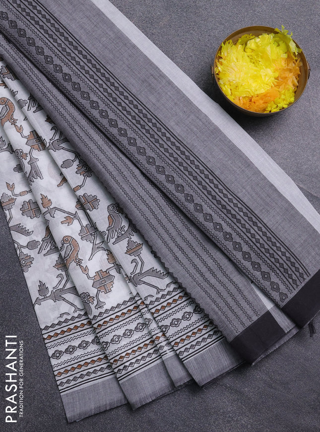 Chirala cotton saree off white and grey with allover patola prints and printed border