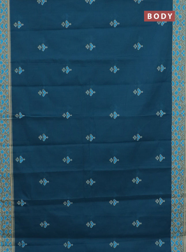 Chirala cotton saree peacock blue and sandal with geometric butta prints and printed border