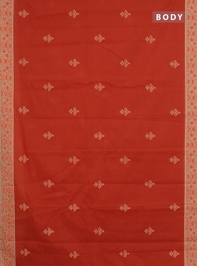 Chirala cotton saree rustic orange and sandal with geometric butta prints and printed border