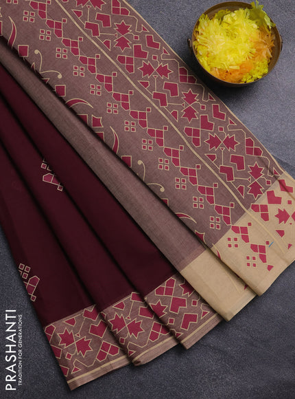 Chirala cotton saree maroon and sandal with geometric butta prints and printed border