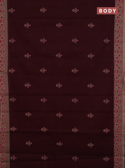Chirala cotton saree maroon and sandal with geometric butta prints and printed border