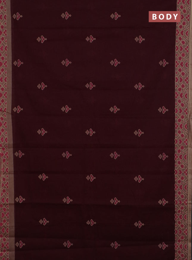 Chirala cotton saree maroon and sandal with geometric butta prints and printed border