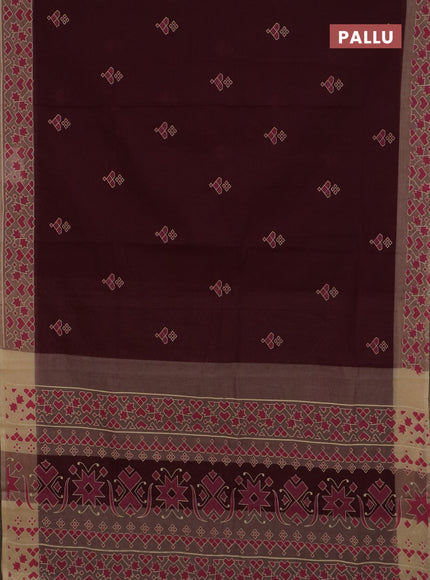 Chirala cotton saree maroon and sandal with geometric butta prints and printed border