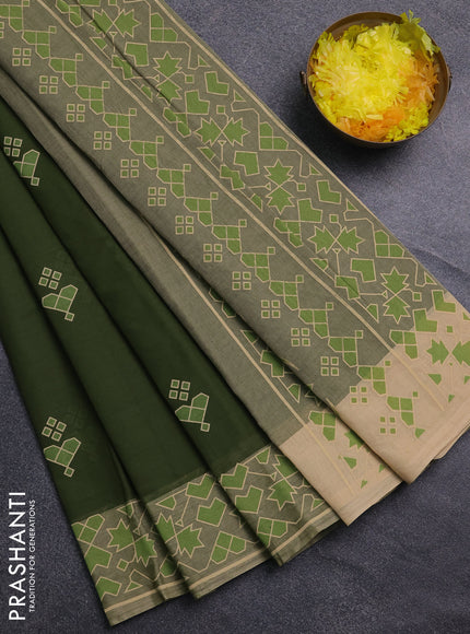 Chirala cotton saree mehendi green and sandal with geometric butta prints and printed border