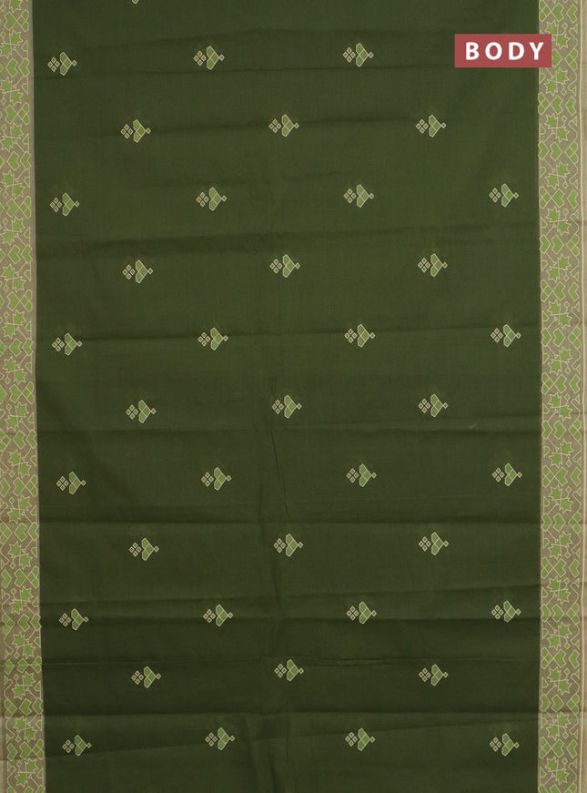 Chirala cotton saree mehendi green and sandal with geometric butta prints and printed border