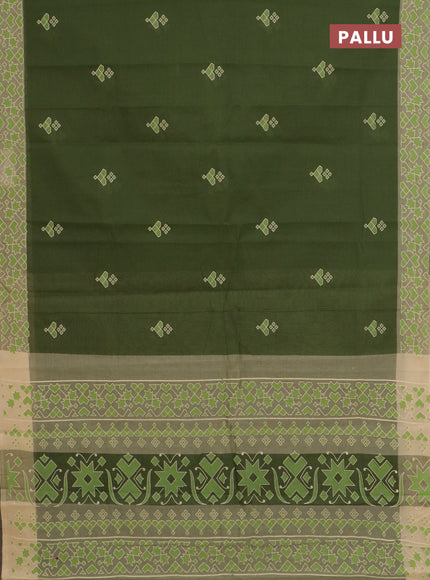Chirala cotton saree mehendi green and sandal with geometric butta prints and printed border
