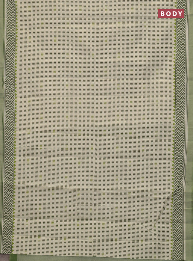 Chirala cotton saree cream and green with allover prints and printed border
