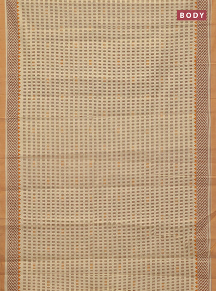 Chirala cotton saree pale yellow and dark mustard with allover prints and printed border
