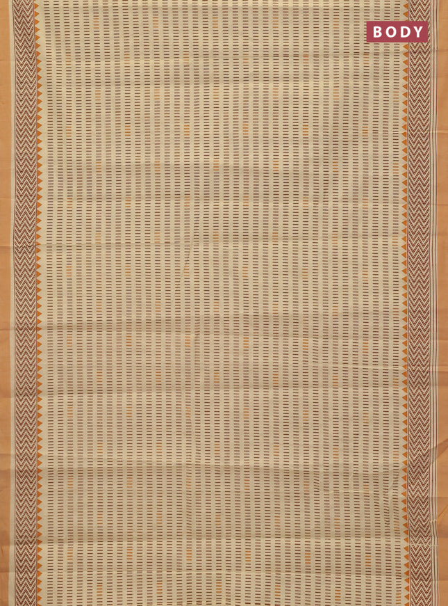 Chirala cotton saree pale yellow and dark mustard with allover prints and printed border
