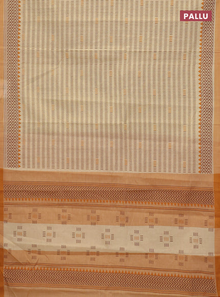 Chirala cotton saree pale yellow and dark mustard with allover prints and printed border