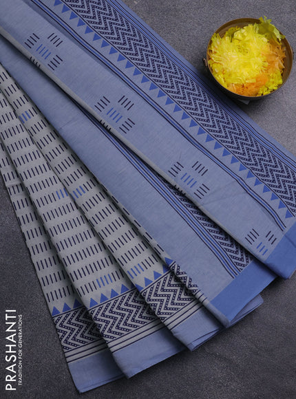 Chirala cotton saree grey and blue shade with allover prints and printed border