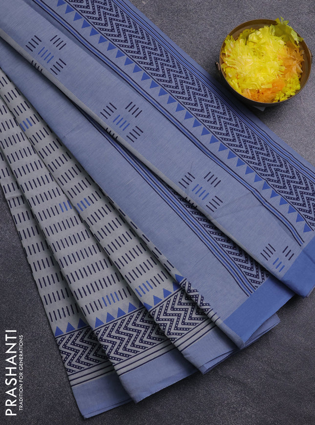 Chirala cotton saree grey and blue shade with allover prints and printed border