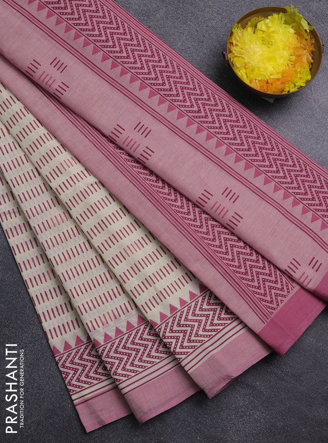 Chirala cotton saree cream and pink with allover prints and printed border