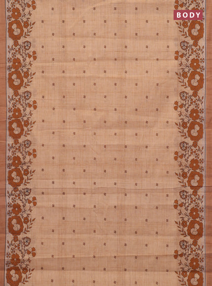 Chirala cotton saree pale orange and rust shade with allover butta prints and long floral printed border