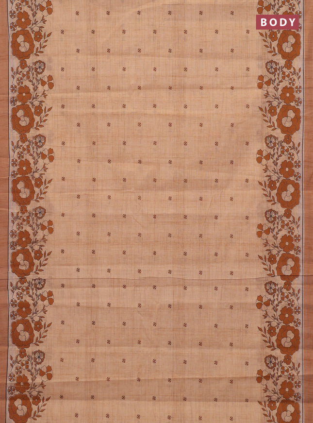Chirala cotton saree pale orange and rust shade with allover butta prints and long floral printed border