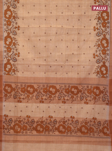 Chirala cotton saree pale orange and rust shade with allover butta prints and long floral printed border