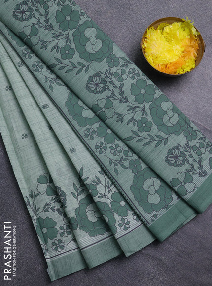 Chirala cotton saree pastel green and green with allover butta prints and long floral printed border