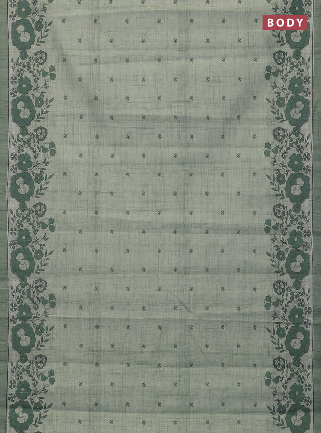 Chirala cotton saree pastel green and green with allover butta prints and long floral printed border