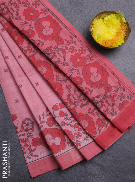 Chirala cotton saree light pink with allover butta prints and long floral printed border
