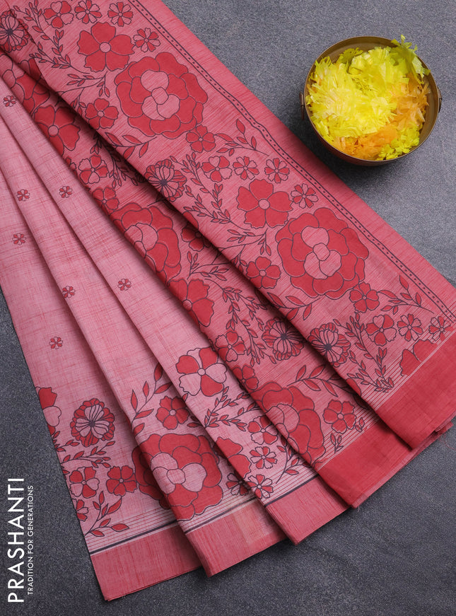 Chirala cotton saree light pink with allover butta prints and long floral printed border