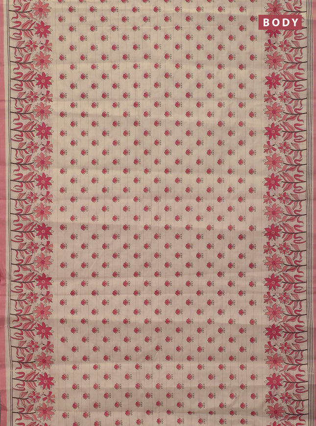 Chirala cotton saree beige and pink with allover butta prints and long floral printed border