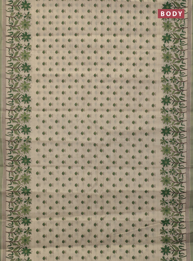 Chirala cotton saree beige and green with allover butta prints and long floral printed border