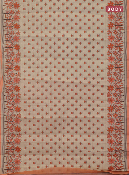Chirala cotton saree beige and orange with allover butta prints and long floral printed border