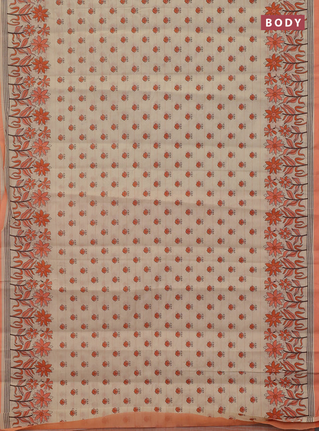 Chirala cotton saree beige and orange with allover butta prints and long floral printed border