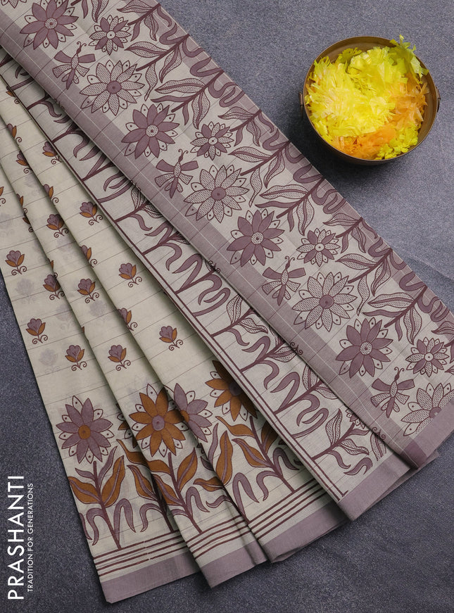 Chirala cotton saree beige and rosy brown with allover butta prints and long floral printed border