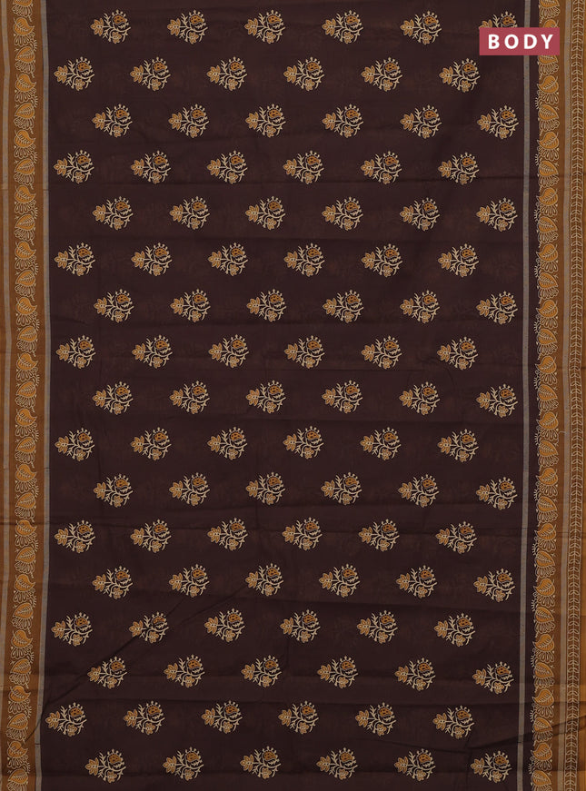 Chirala cotton saree coffee brown and dark mustard with allover butta prints and printed border