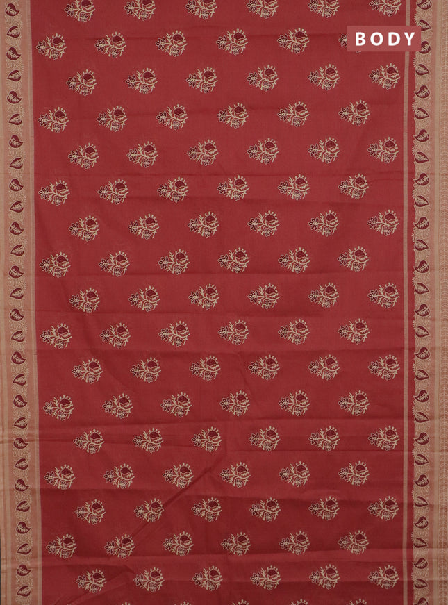 Chirala cotton saree dark peach and sandal with allover butta prints and printed border