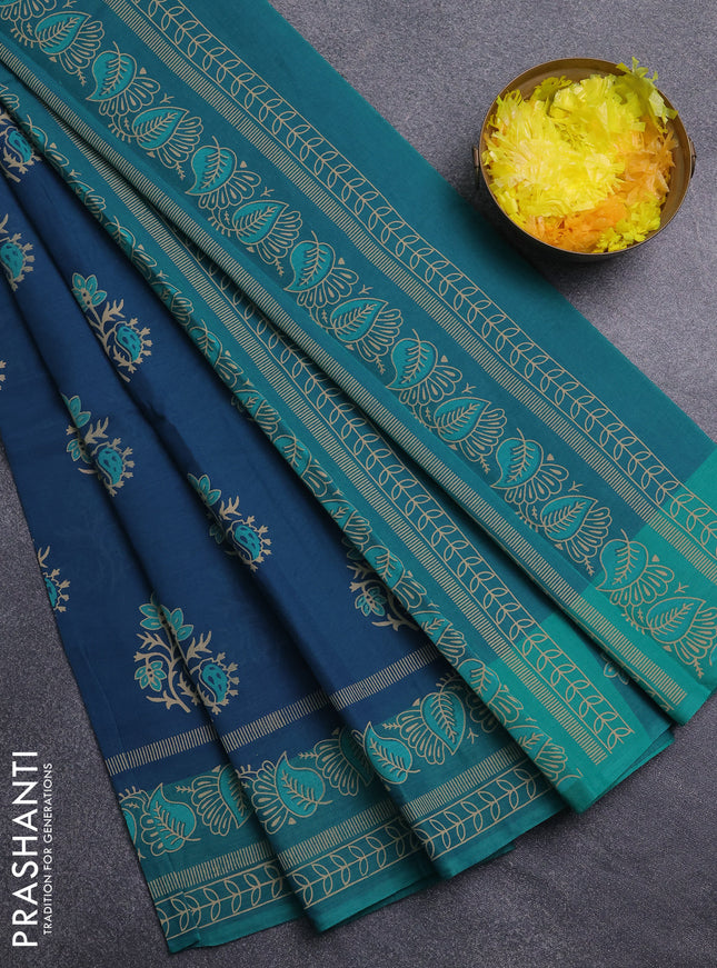 Chirala cotton saree dual shade of blue and teal green with allover butta prints and printed border