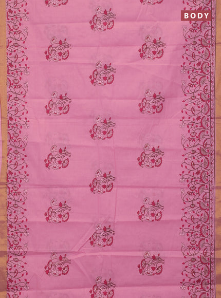 Chirala cotton saree light pink with floral butta prints and printed zari border