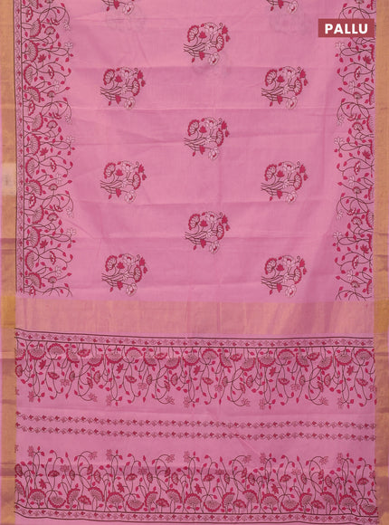 Chirala cotton saree light pink with floral butta prints and printed zari border
