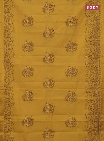 Chirala cotton saree yellow shade with floral butta prints and printed zari border