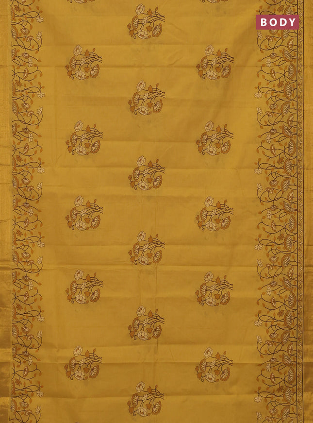 Chirala cotton saree yellow shade with floral butta prints and printed zari border