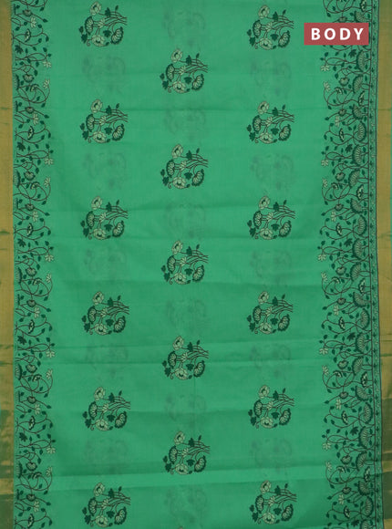 Chirala cotton saree teal green shade with floral butta prints and printed zari border