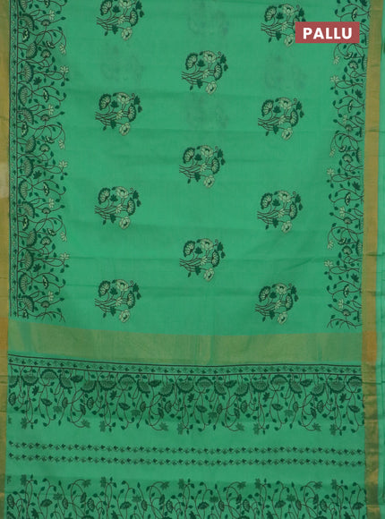 Chirala cotton saree teal green shade with floral butta prints and printed zari border