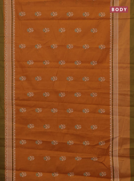 Chirala cotton saree dark mustard and green with floral butta prints and long printed border