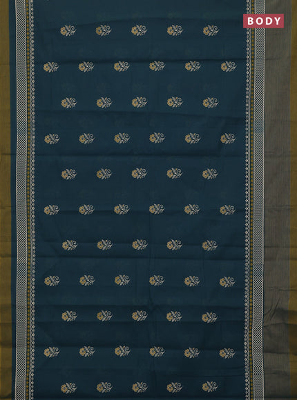 Chirala cotton saree peacock blue and mustard yellow with floral butta prints and long printed border