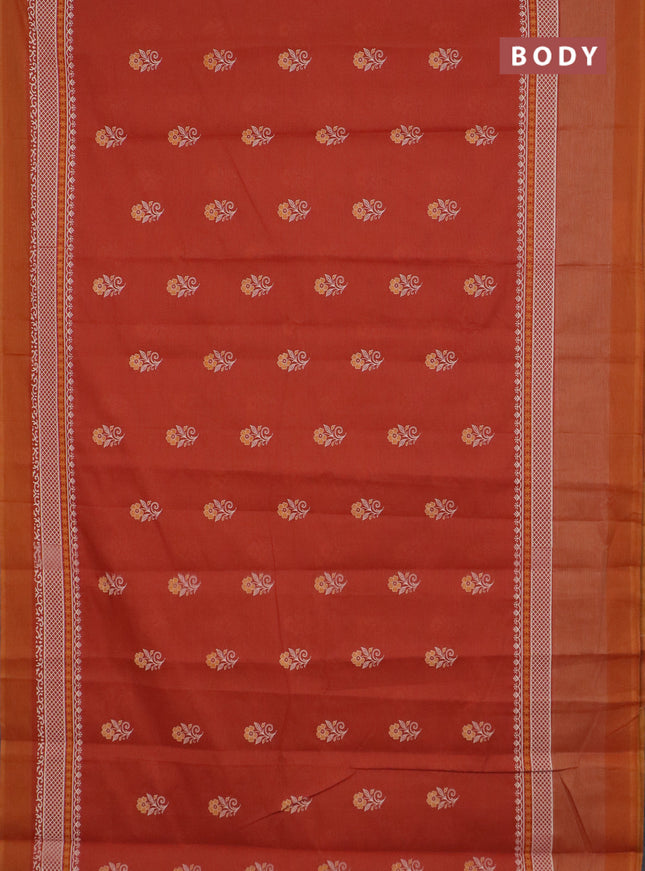 Chirala cotton saree rustic orange and dark mustard with floral butta prints and long printed border