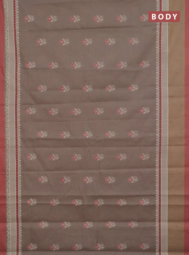 Chirala cotton saree grey shade and red with floral butta prints and long printed border