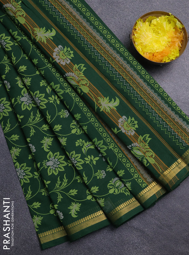 Chirala cotton saree green with allover prints and zari woven border