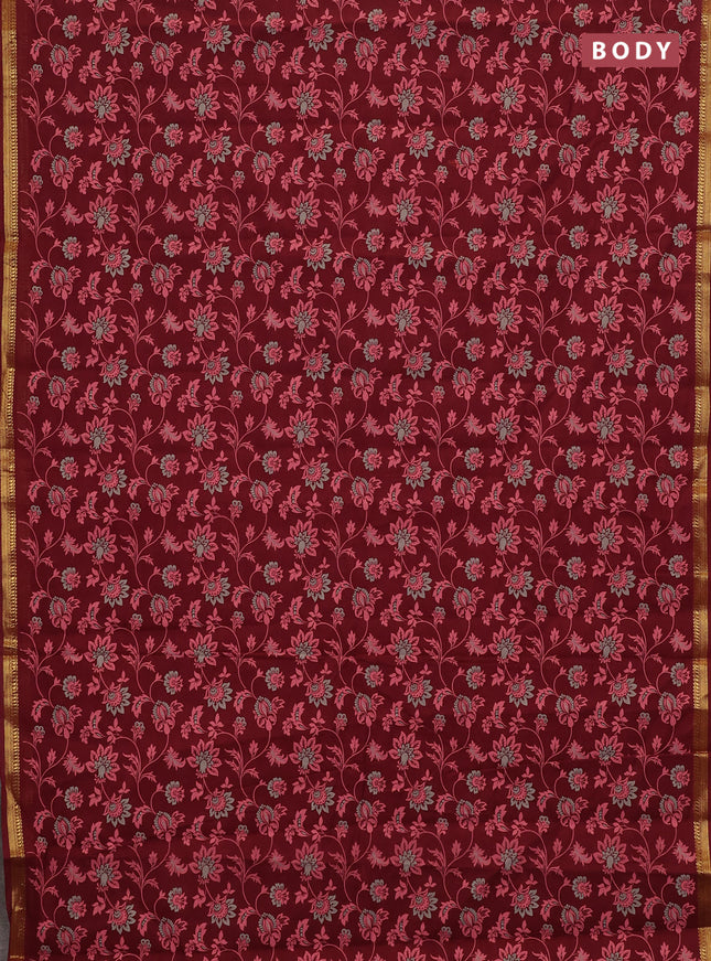 Chirala cotton saree maroon with allover prints and zari woven border