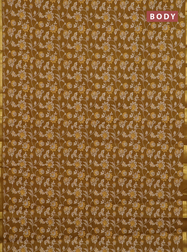 Chirala cotton saree dark mustard with allover prints and zari woven border